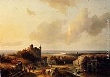 AnExtensive River Landscape With Travellers On A Path And A Castle In Ruins In The Distance by Barend Cornelis Koekkoek